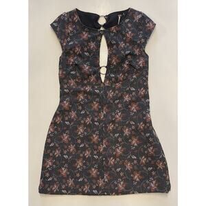 Free People Women Black Red Floral Jacquard Keyhole Say Yes Dress Size 8